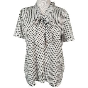 The Limited Black And White Polka Dot Button Up Tie Neck Blouse